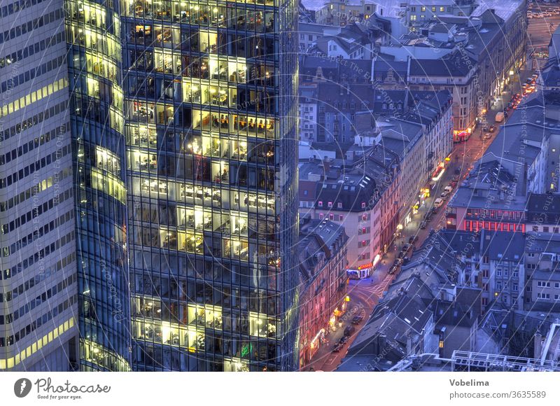 Frankfurt, evening Evening High-rise high-rise city Bench banks evening mood Town City Rhein-Main area Hesse Germany brd skyyper Train station Central station