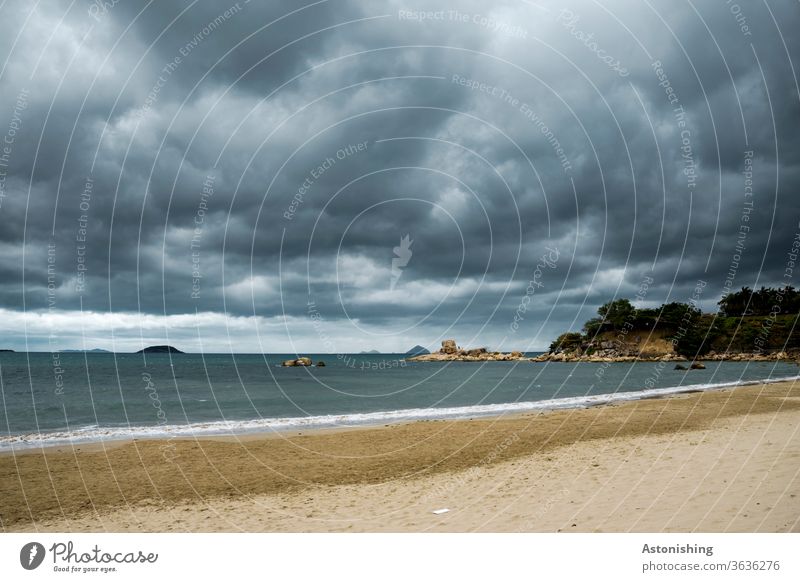 Clouds over the sea near Nha Trang, Vietnam Asian Vacation & Travel Ocean Storm Thunder and lightning Horizon Sand Weather Storm clouds Field Nature Landscape