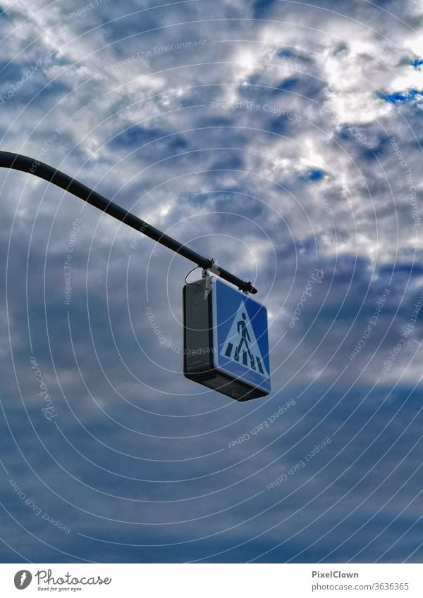 Walk in the sky Road sign Signs and labeling Sky Street sign Warning sign Blue Clouds