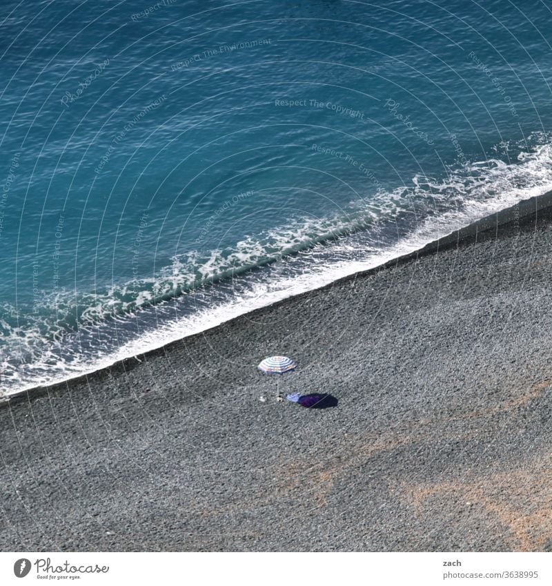 Holiday feeling 2020 Ocean Beach Beach life Sunshade Coast Water Sand Gray Blue Shadow Loneliness Lonely Deserted Vacation & Travel Summer Summer vacation