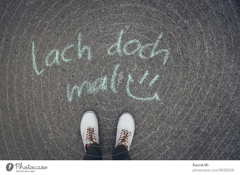 laugh / written on the floor with chalk have a laugh Smiley concept context smile Laughter Positive cheer cheer up Colour photo Joy Happiness Optimism Emotions