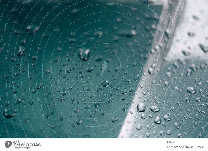 Drops of water on the bonnet of a car after rain Water Wet Rain Car Hood Varnish Blue roll off Detail Metal Weather Reflection