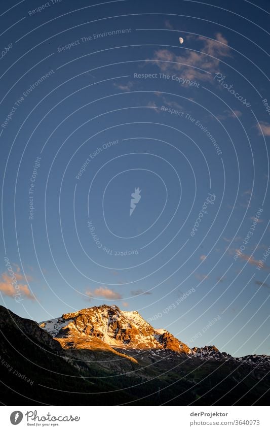 View of the Piz Corvatsch in the Engadin in Graubünden in the evening Sunbeam Day Light Exterior shot Alps Nature Nature reserve Effort Environment Hiking