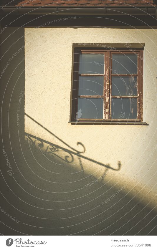 House wall with shadow play house facade Window built Detail Exterior shot Old Day Beautiful weather Sunlight Shadow play Deserted Colour photo Wall (building)