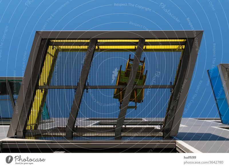 View from below through a transparent balcony floor Balcony Metal grid transparency transparent structure abstract shapes Modern Modern architecture