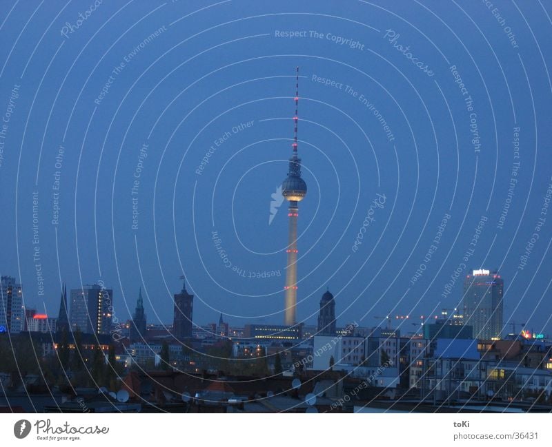 television tower Night Dark Berlin Landmark Monument Communicate Berlin TV Tower Evening Blue marzano luca marzano toki