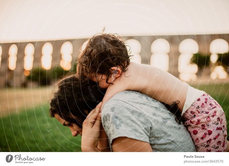 Child hugging mother Love Together togetherness Summer Summer vacation Mother Mother with child motherhood Daughter Family & Relations Smiling Adults Joy Cute