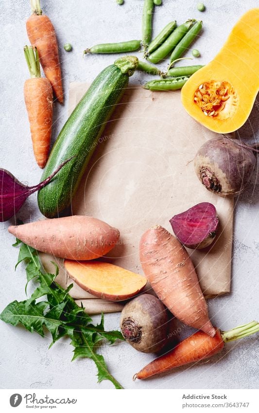 Fresh vegetables prepared for cooking. food season produce vegetarian healthy natural carrot above raw green ingredient butternut squash beetroot nature vegan