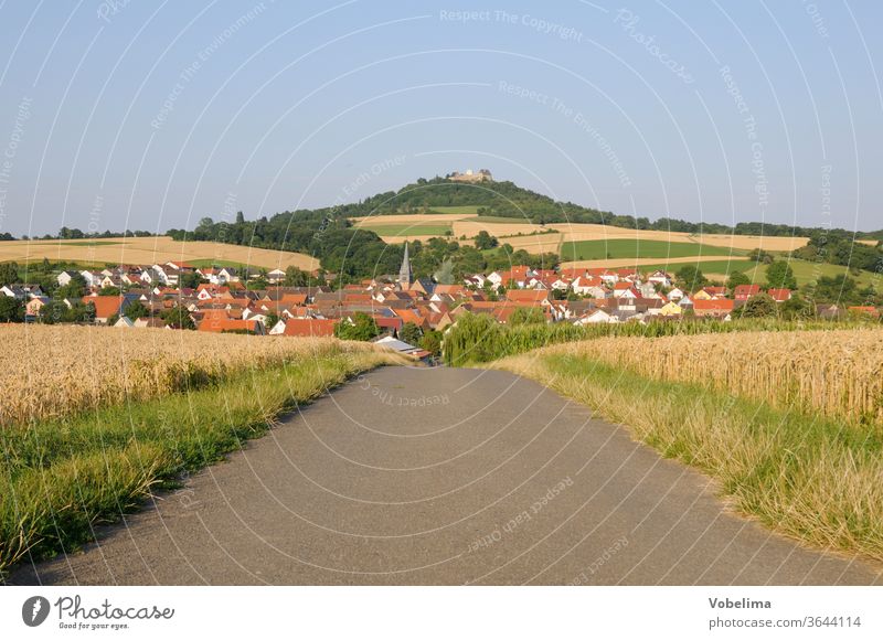 Field path on the Otzberg off the beaten track fields otzberg Odenwald Hesse Germany Agriculture farm road Village ober-klingen sound down castle hesse germany