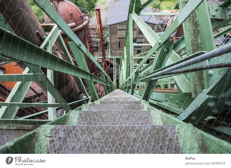 Outside stairs at an old blast furnace. Industry Mine Coking plant Industrial plant Architecture Mining technique Infrastructure Town kiln The Ruhr urban Coal