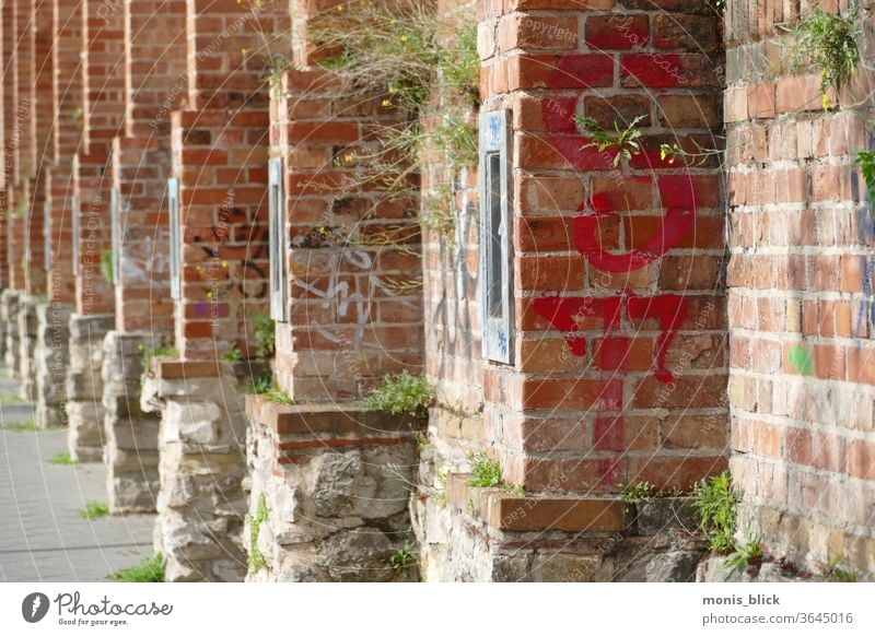 Wall old historical prison wall Summer berlinmitte Wall (barrier) street urban cities cell moabit Wall (building) Facade Town Exterior shot Old Deserted