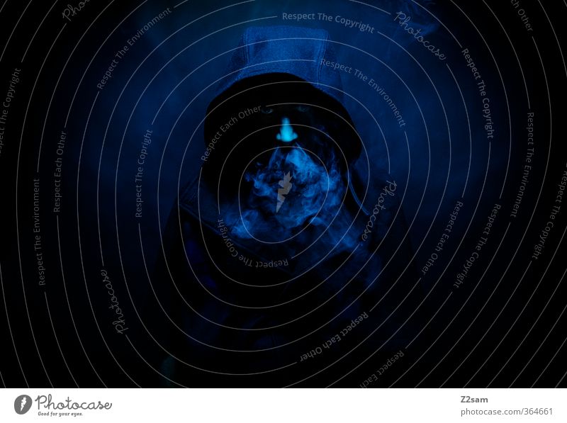 Prince II Young man Youth (Young adults) 18 - 30 years Adults Coat Hooded (clothing) Smoking Aggression Dark Creepy Cold Anger Blue Power Death Dangerous