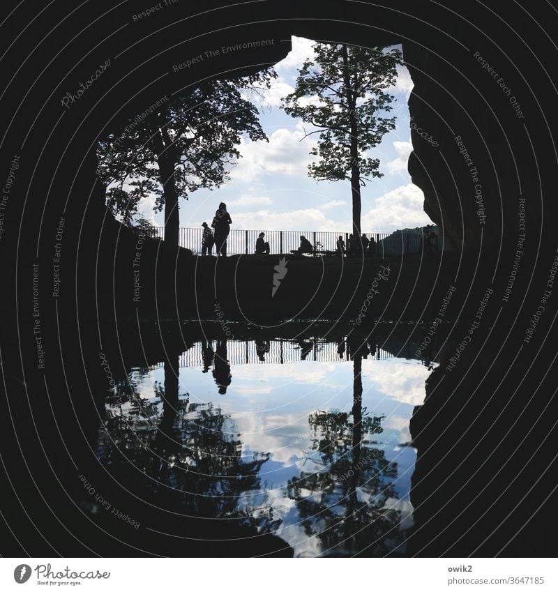 Symmetry | Cavemen Passage people Silhouette free time recover relax Reflection Puddle Water Rock Elbsandstone mountains Saxon Switzerland Mountain Landscape