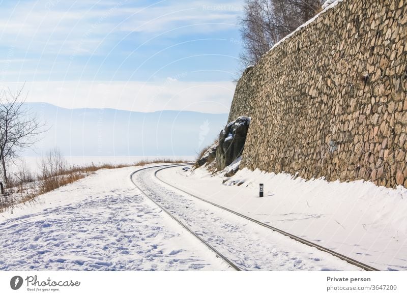 Winter tunnel on the Circum-Baikal Railway railway lake rails siberia asia day eastern engineering landscape mountain nature old road rock russia scenic snow