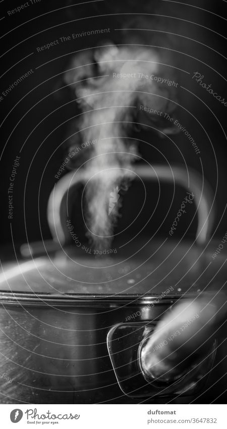 Hot steam, tea kettle Tekessel Steam boil Cooking Pot Shallow depth of field Close-up cake Interior shot Stove Stove & Oven Nutrition Deserted Warmth Detail