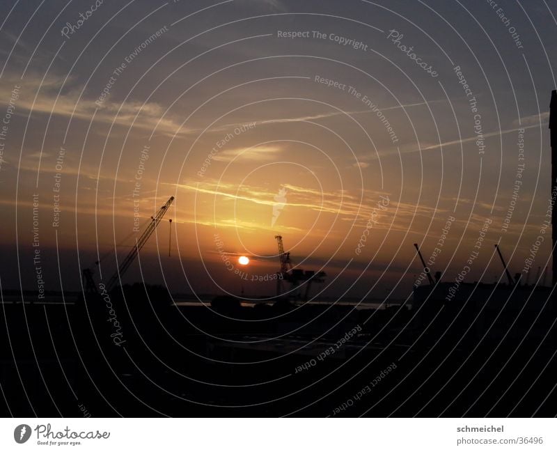 harbour evening Evening Sunset Crane Horizon Bremerhaven Dusk Harbour North Sea Industrial Photography