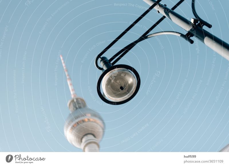 Lantern with tower in the middle Television tower Berlin TV Tower streetlamp Alexanderplatz Berlin Centre Downtown Berlin Capital city Landmark Town