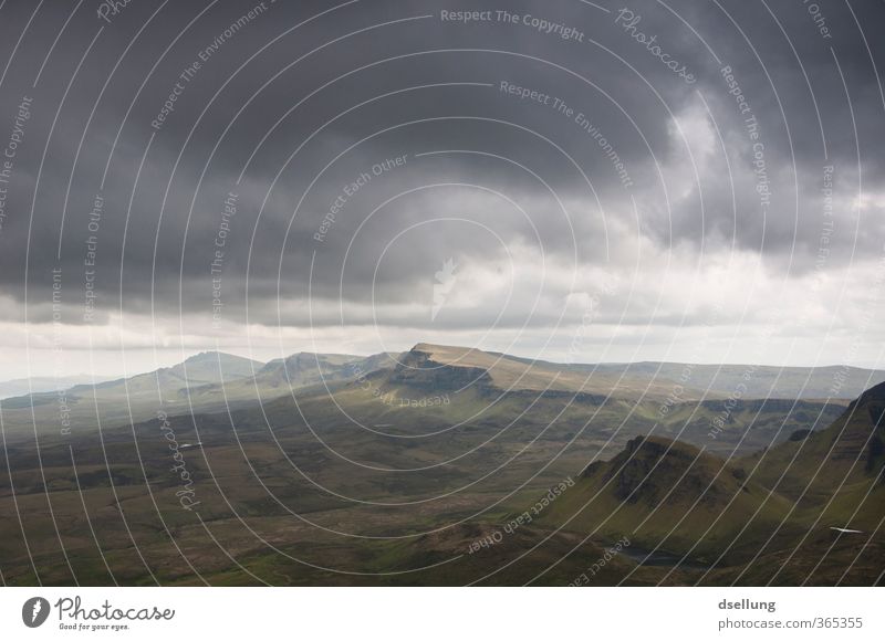 View over the hills of Quiraing on the Isle of Skye Panorama (View) Contrast Shadow Light Day Deserted Scotland Colour photo Exterior shot Quiarang Open Green