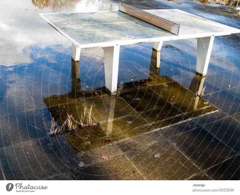 table tennis table Table tennis table Sports Reflection outdoor Clouds Sky Leisure and hobbies Wet