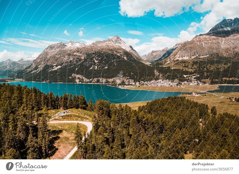 View from the cable car at Silsersee Silsersee Lake St. Moritz Swiss Alps Switzerland Grisons Engadine wanderlust Hiking trip Class outing nature conservation