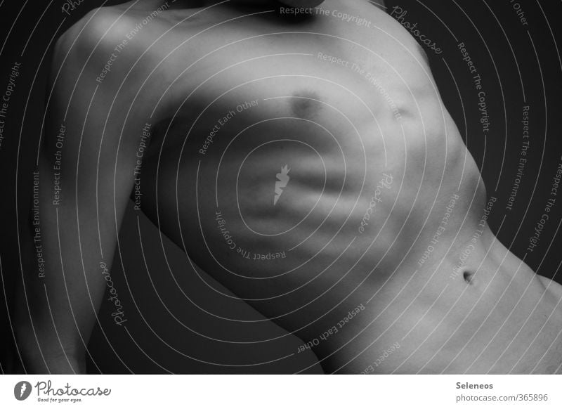 . Human being Masculine Man Adults Body Skin Chest Arm Stomach 1 Diet Naked Appetite Ribs Costal arch Black & white photo Interior shot Light Shadow Contrast