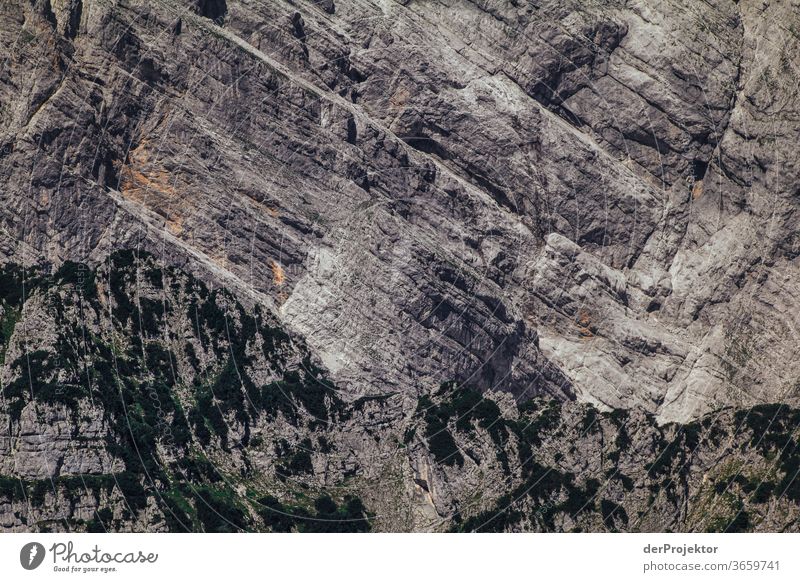 Rock face in Berchtesgarden National Park Wide angle Panorama (View) Long shot Central perspective Deep depth of field Sunrise Sunlight