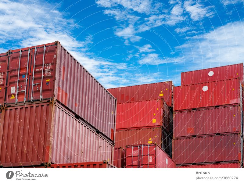 Container logistic. Cargo and shipping business. Container ship for import and export logistic. Container freight station. Logistic industry from port to port. Container at harbor for truck transport.