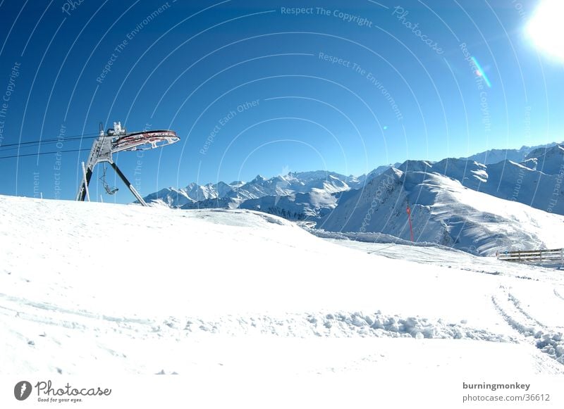 lift the second Chair lift Powder snow Alps Mountain Sky Blue Snow Sun