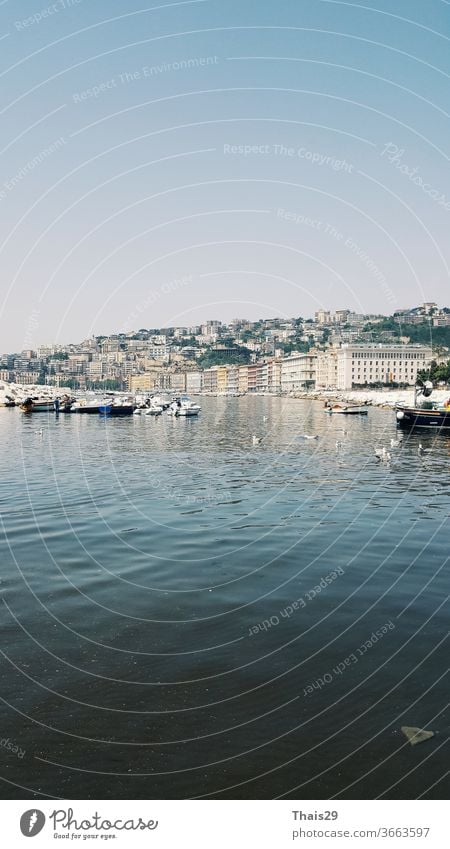 Italian Naples beach sea view coastline panoramic view city view Italy Bay Town Nature Beach Napoli Ocean Landmark travel Coast Mediterranean Water Architecture