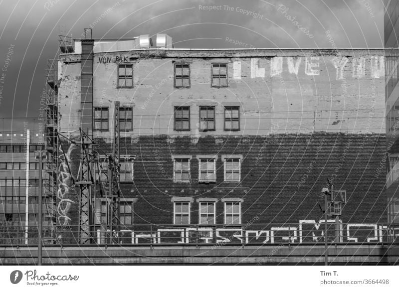 I Love You Berlin Graffiti Town Day Exterior shot Deserted Downtown built Window Old town Architecture Facade Period apartment Manmade structures