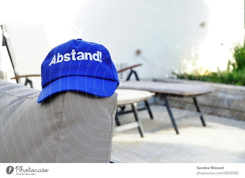 Cap with the inscription "distance" cap baseball cap Baseball cap Peaked cap Blue gap corona Lie vacation travel Caution Tourism Spain Greece Germany Italy