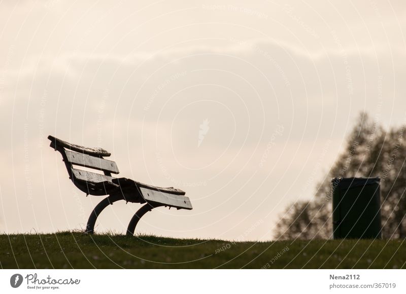 Have a Break Wood Relaxation Bench Trash container Seating Wooden bench Recreation area Clean Fatigue Old Sit Stop Observe Black & white photo Exterior shot