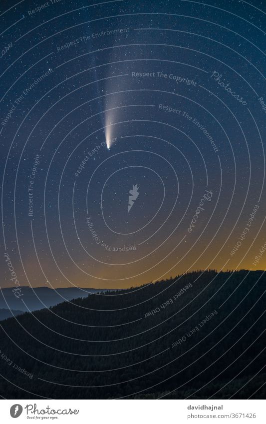 The comet C/2020 F3 (NEOWISE) photographed in July 2020 from the Palatinate Forest. Coment C/2020 F3 (NEOWISE) neowise constellation night twilight coma