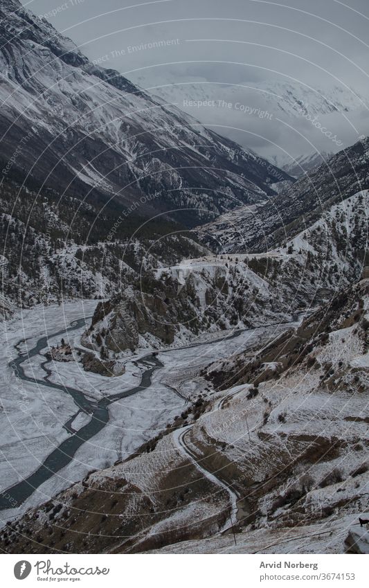 Marshyangdi river by Ledar village, Annapurna circuit, Nepal adventure altitude annapurna annapurna circuit asia blue canyon clouds environment flowing gorge