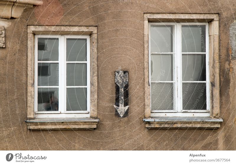 the large and the small window Window Facade House (Residential Structure) built Exterior shot Old Wall (building) Architecture Old town Gloomy