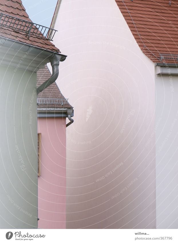 urban whispering Village Small Town House (Residential Structure) Manmade structures Building Architecture Facade Eaves Gable Pink White Narrow Colour photo