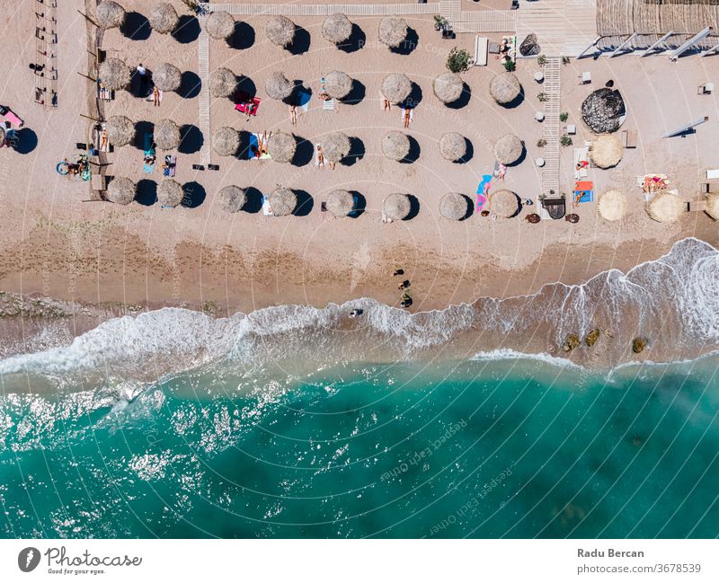 Aerial Beach, People And Umbrellas On Beach Photography, Blue Ocean Landscape, Sea Waves beach aerial view sand background water sea vacation blue travel people