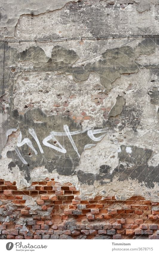 Facade in Sofia Building Wall (building) Old building Exterior shot Cable bricks Graffiti Plaster decay