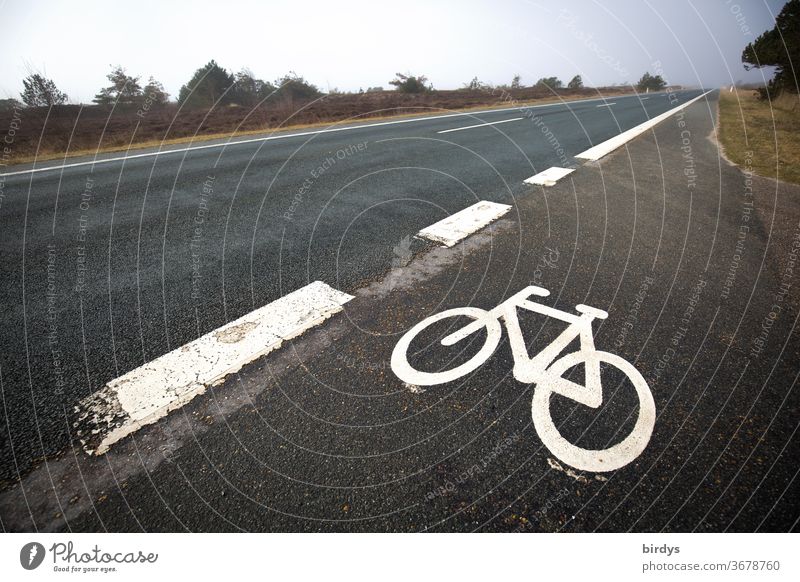 Bicycle path next to an expressway. Marking of a cycle path Street Cycle path Lane markings Freeway symbol peril Country road Infrastructure parallel