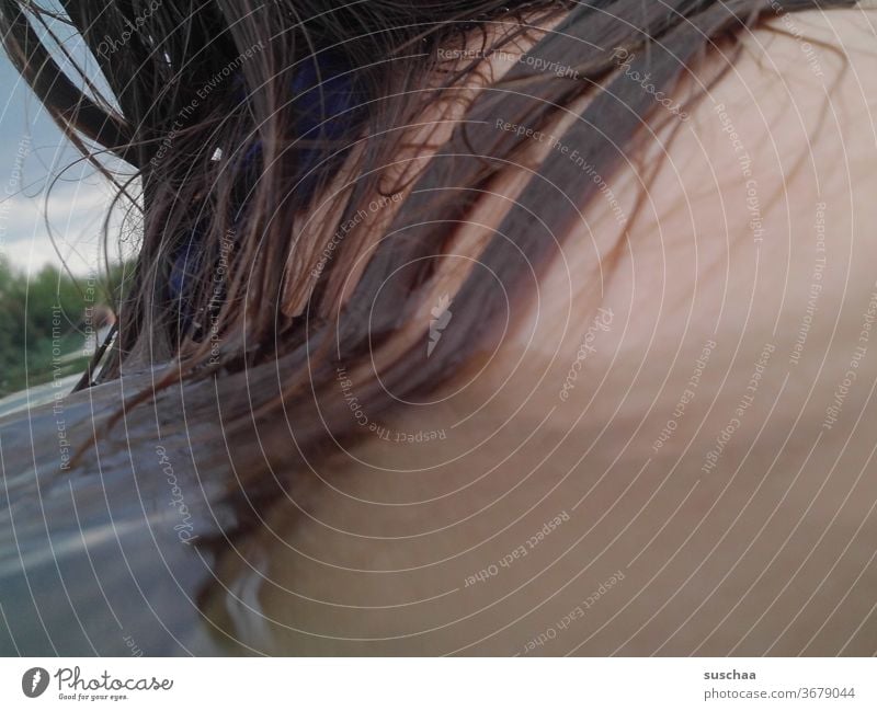 wet hair of a teenager swimming in a lake Wet bathing bathe Lake Water Human being Woman girl Shoulder Detail Swimming & Bathing Hair and hairstyles Summer