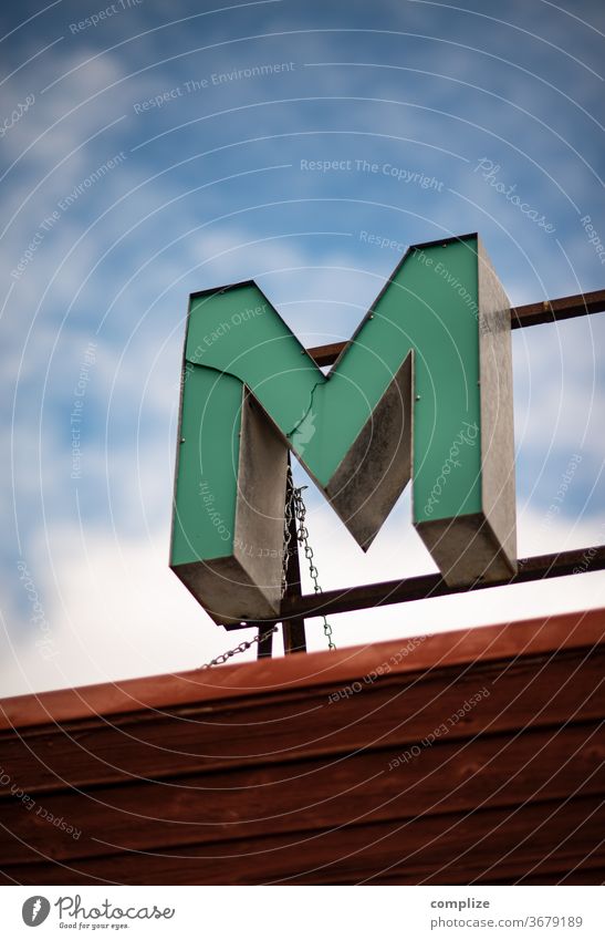 Letter M - illuminated advertising Letters (alphabet) Neon sign Neon light neon advertisement vintage Retro ABC turquoise Advertising Lamp Billboard publicity