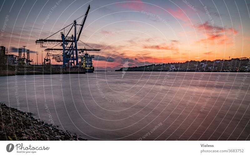 Hamburg harbour at sunset Harbour Blankenese Crane Sunset Elbe Evening wharf Jetty