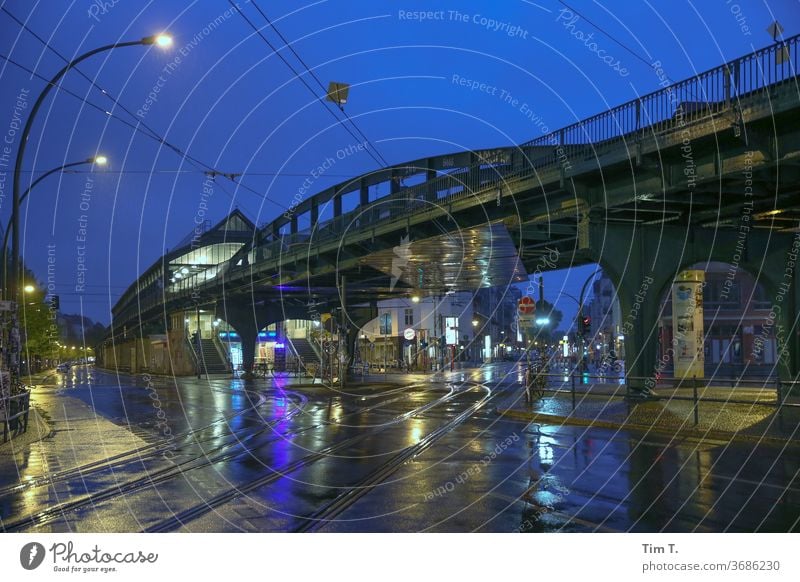 Schönhauser corner Berlin Night Train station Wet Rain blue hour Eberswalder Street Prenzlauer Berg Exterior shot Town Capital city Downtown schonhauser avenue