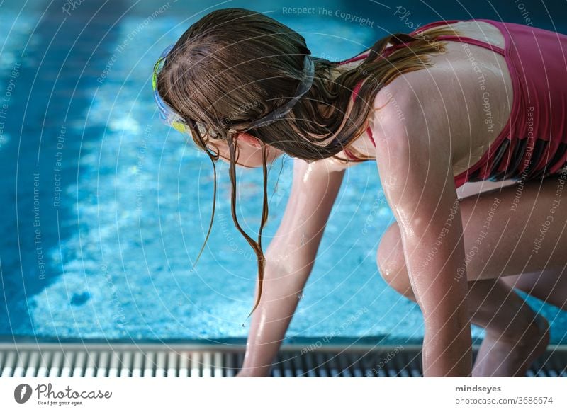 Girls in the swimming pool Summer vacation girl Swimming pool be afloat Wet Water Sports Adventure Playing Romp Swimming & Bathing Dive Blue Joy