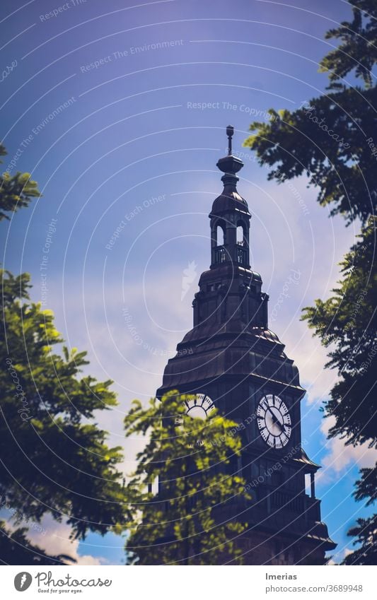 Clock tower at Hamburg main station Landmark Central station Tower Sky Clouds Building City Town Facade Architecture City Tower Manmade structures Exterior shot