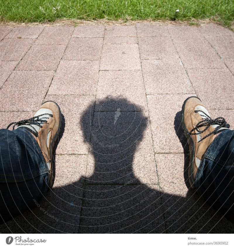 shadow theatre (3) Man Shadow Movement Whimsical sunny Sunlight shady foot Footwear off paving Stone slab Sit Head