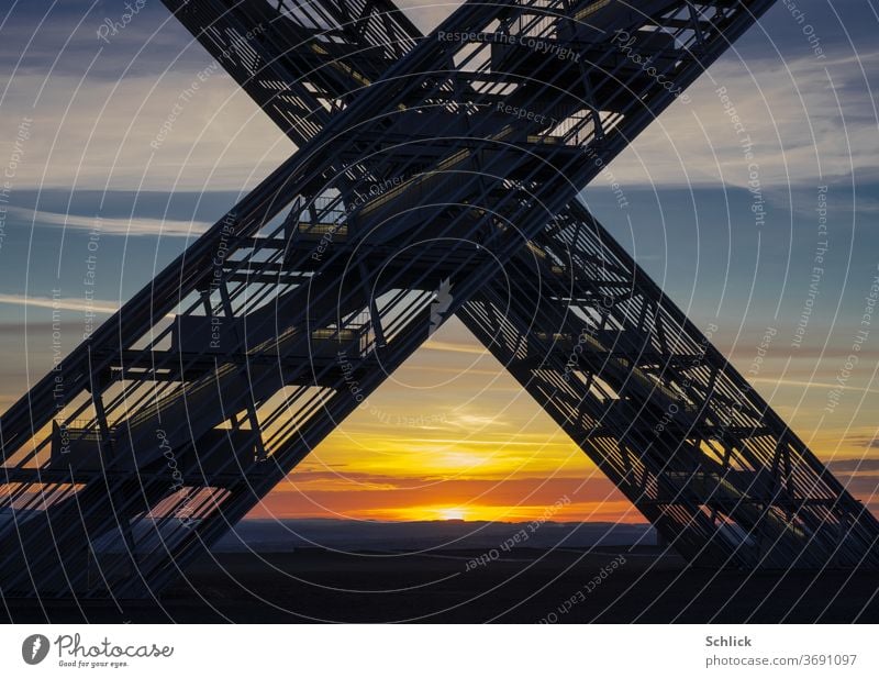 Germany Saarland Saar polygon in sunrise Saaar polygon Morning Glow Landmark Blue sky Berhalde Slagheap Duhamel Mining Sky colour contrast symbol Horizon nobody