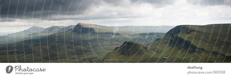 View over the hills of Quiraing on the Isle of Skye Panorama (View) Contrast Shadow Light Day Deserted Scotland Colour photo Exterior shot Quiarang Open Green