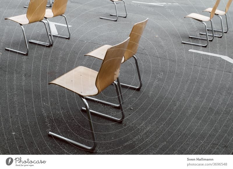 Chairs in the street Seating chairs Old minimalism Minimalistic Muddled Still Life Gloomy forsake sb./sth. Loneliness Class Classroom Board Abandon Business