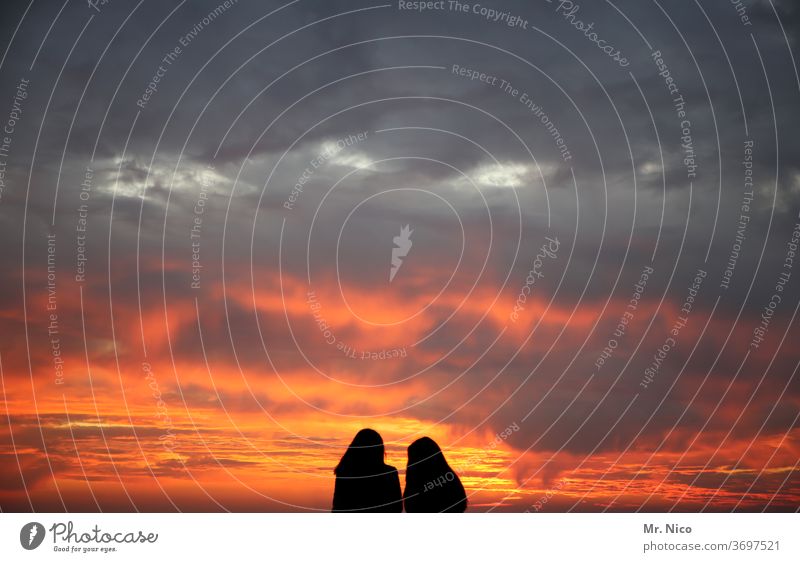 Two teenagers before sunset Sunset Sunset sky sunset mood Sky Clouds Storm clouds Evening Twilight Dusk Couple Romance romantic Moody Emotions couple Lovers